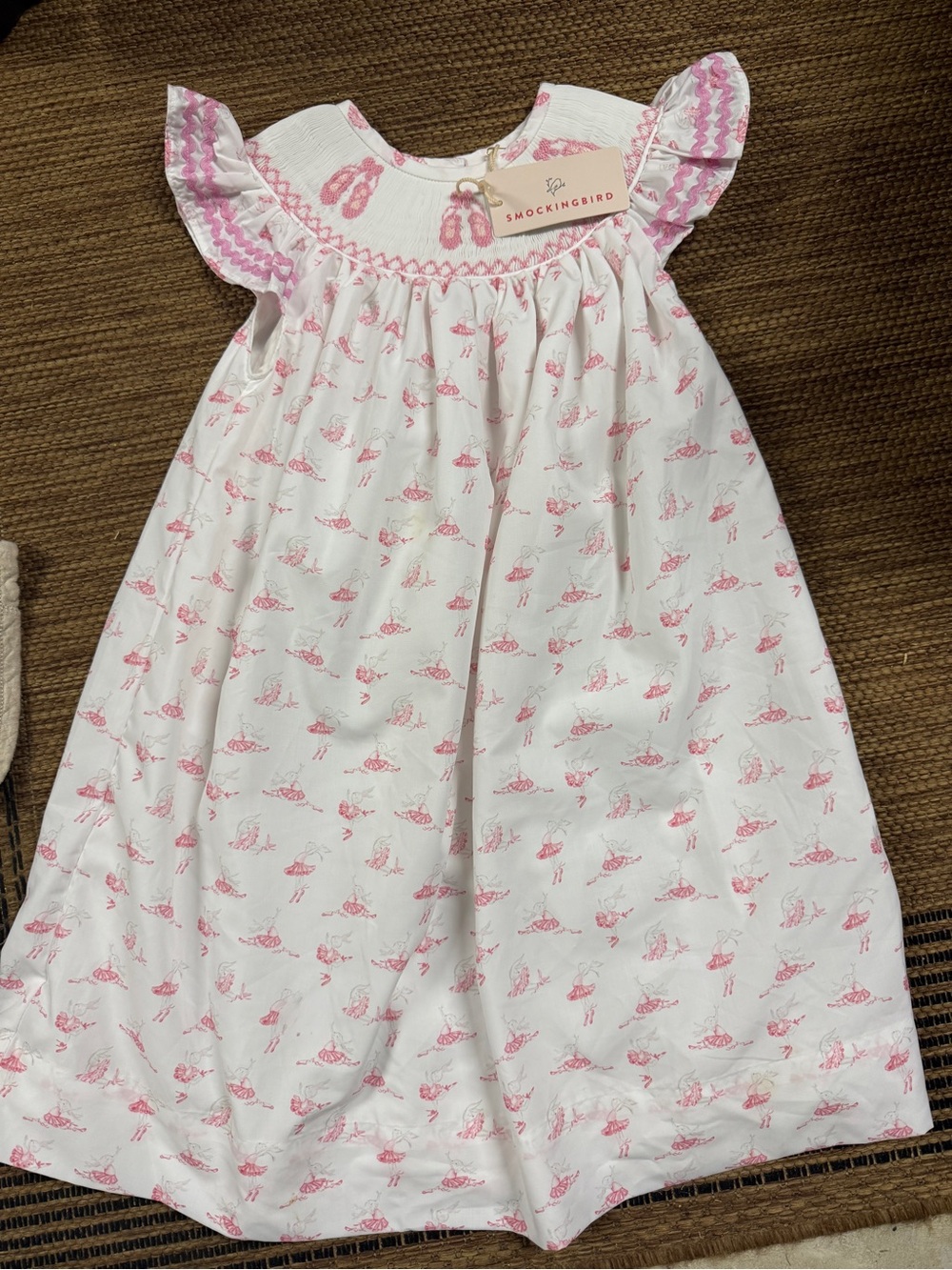 Smockingbird White & Pink Ballerina Print Girls' Formal Dress